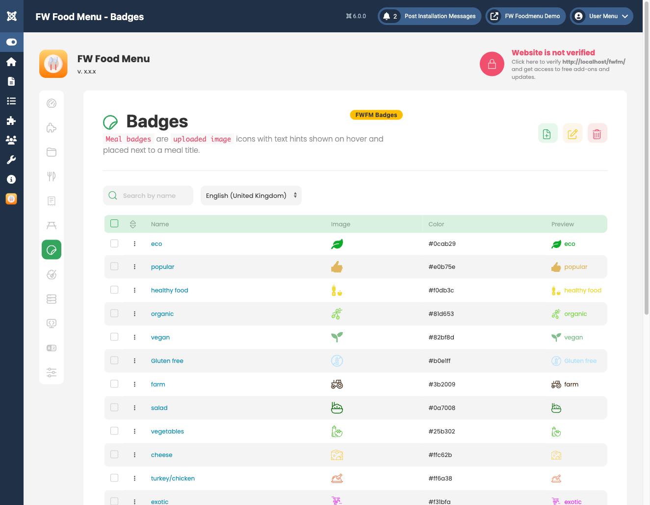 Badge management list in admin
