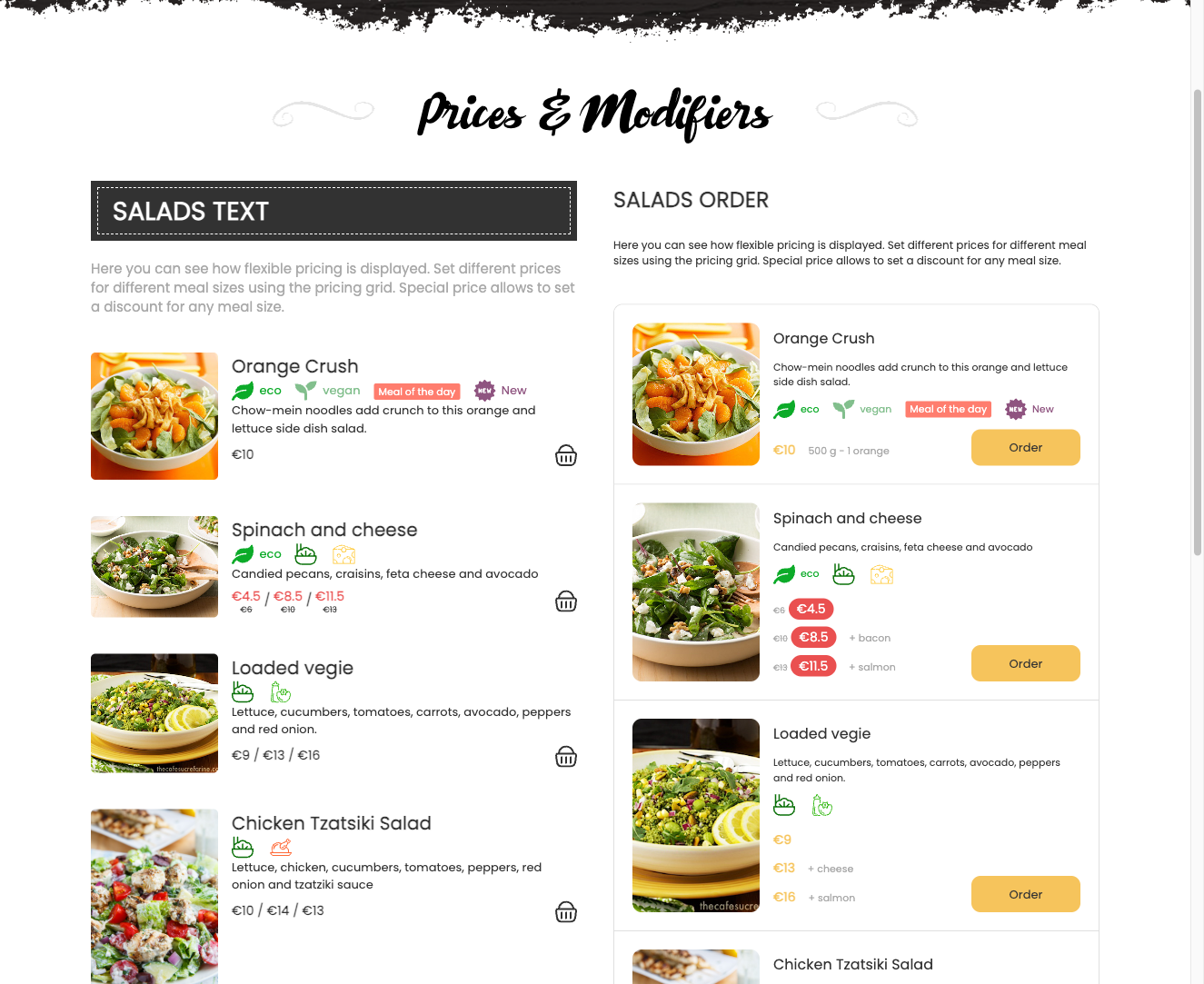 Size selector with dynamic price update