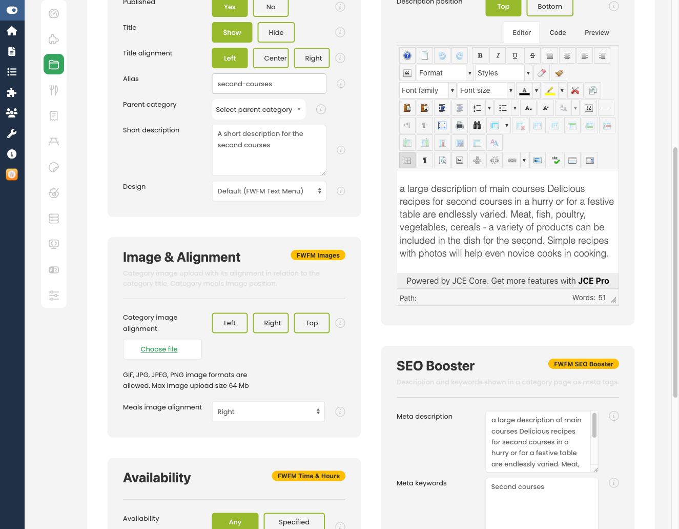 SEO fields in category edit form