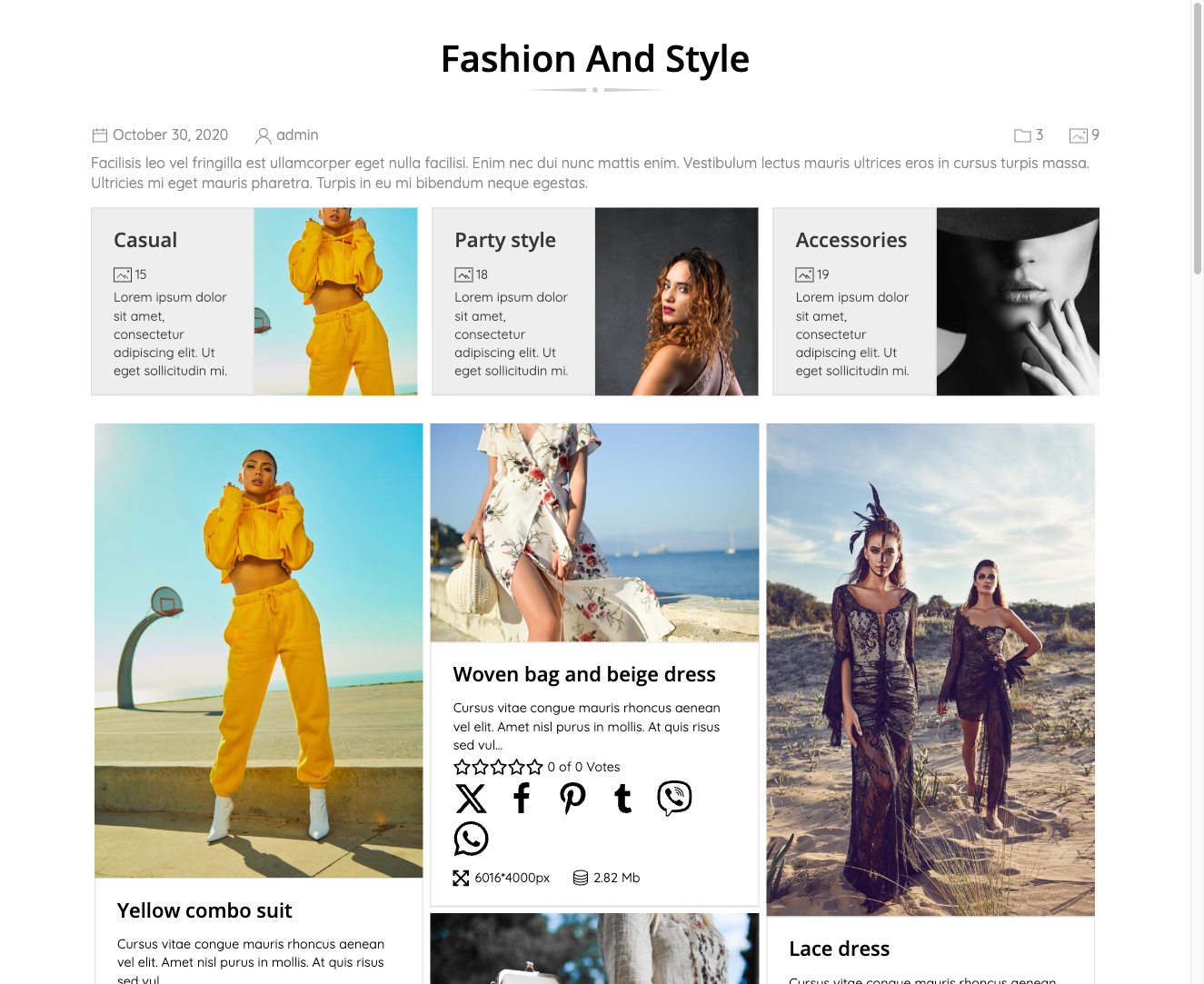 Beauty template gallery grid on frontend