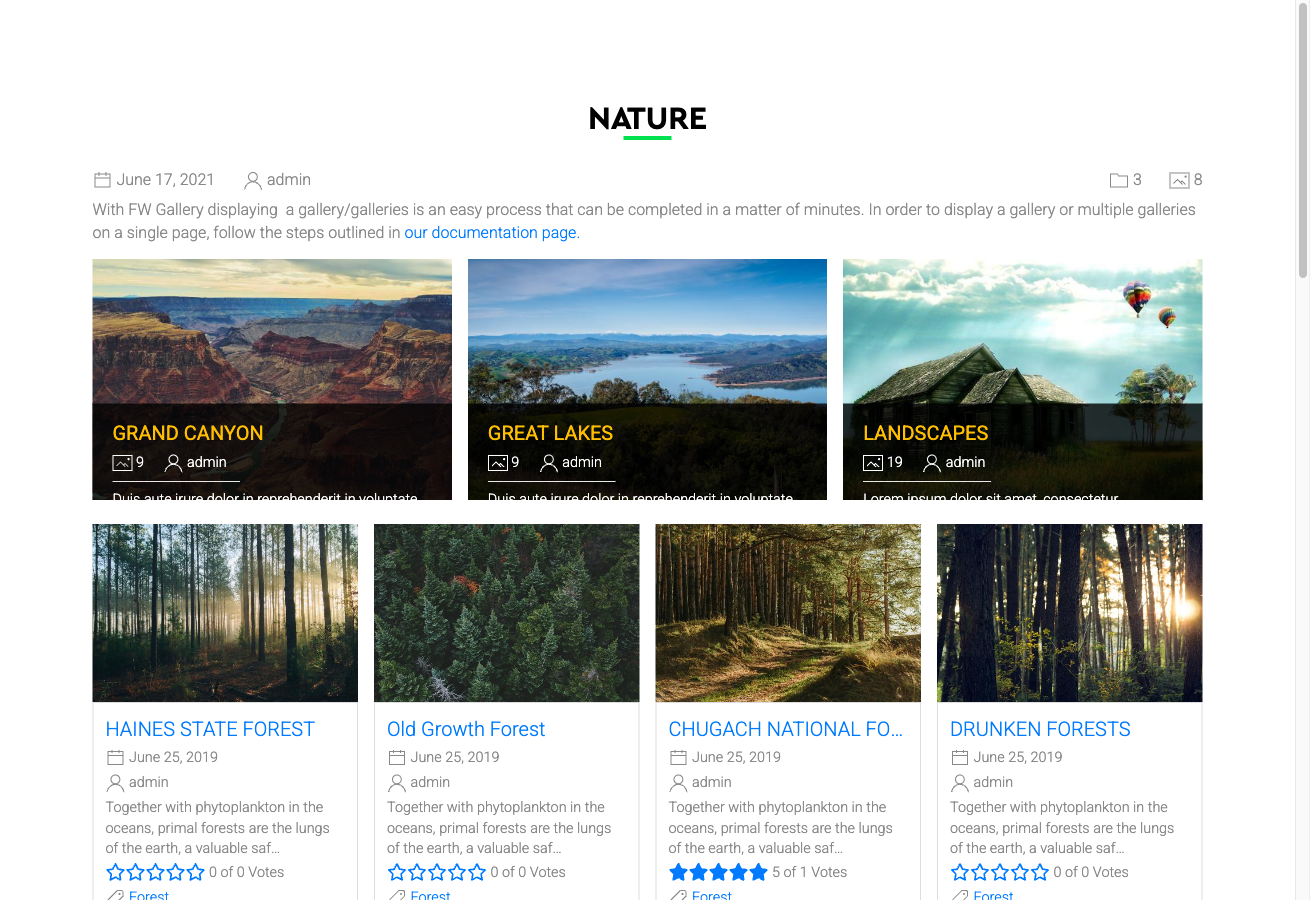 Classic template gallery grid on frontend