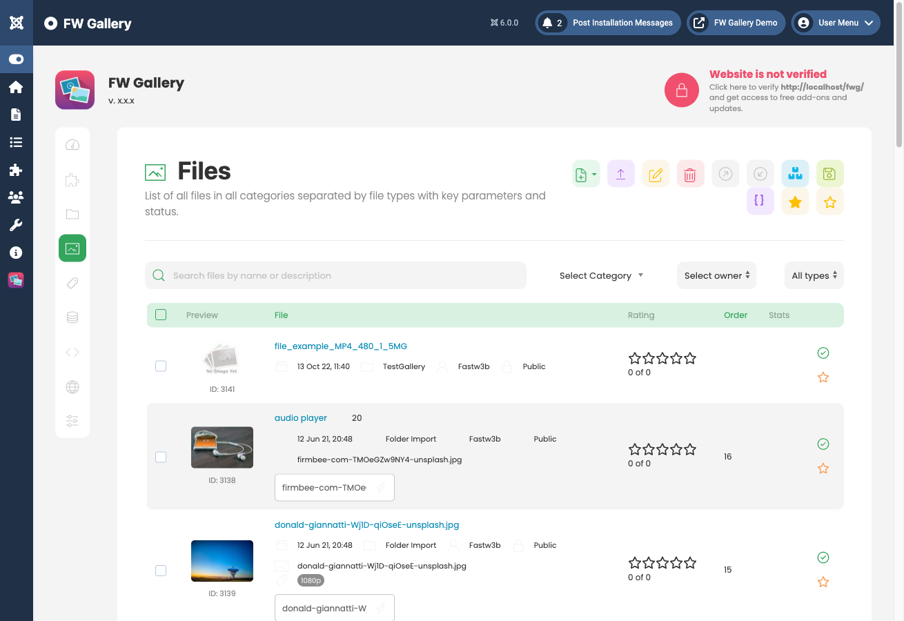 Feature/Unfeature buttons in files list toolbar