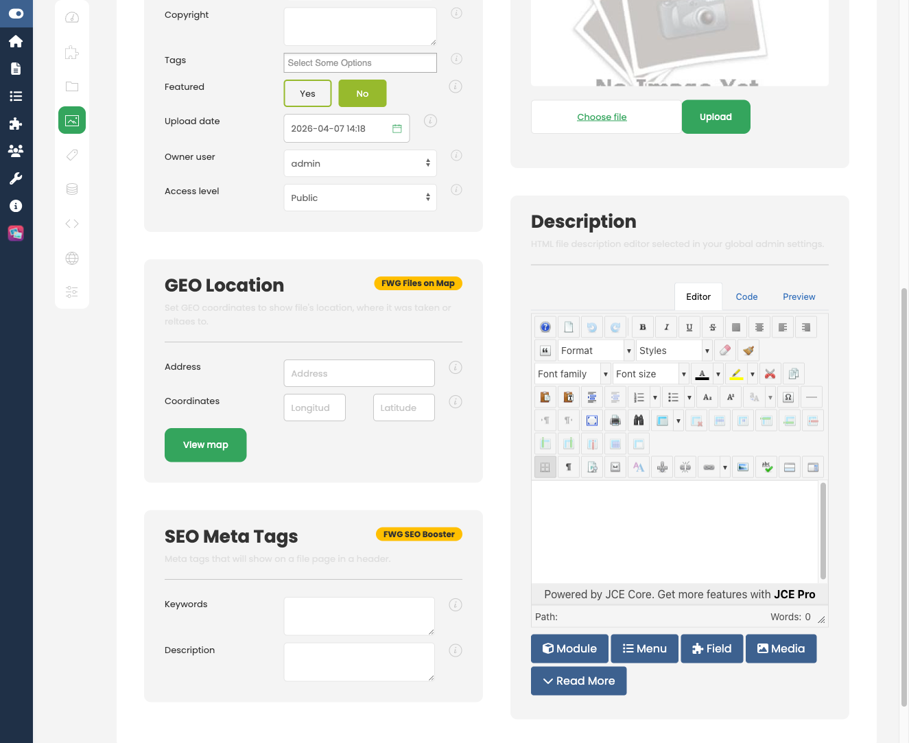 Latitude/longitude fields in file edit form