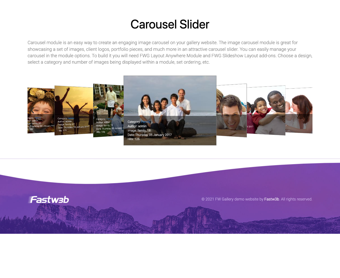 Carousel module showing multiple thumbnails in a row