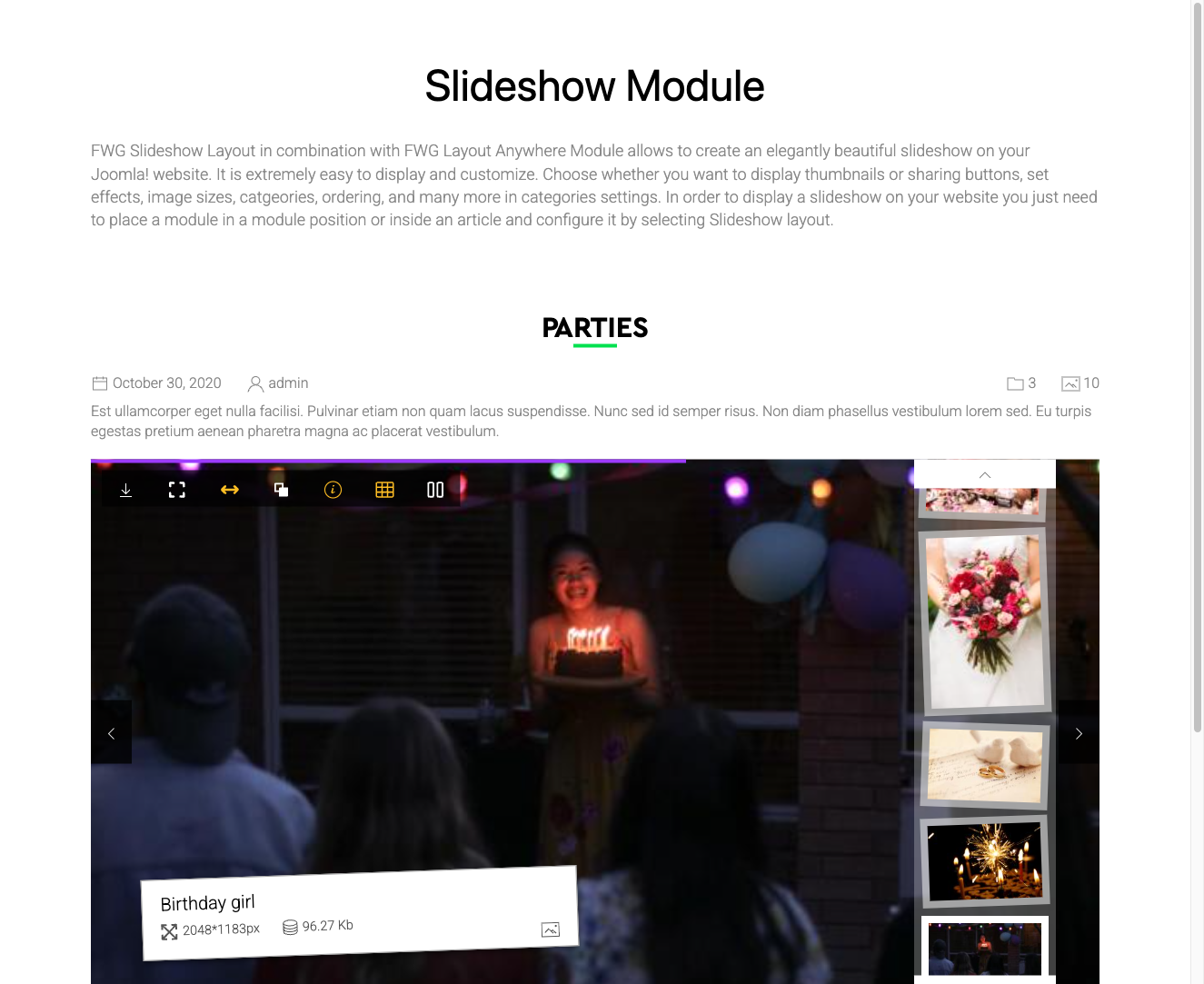Slideshow module in a full-width banner position