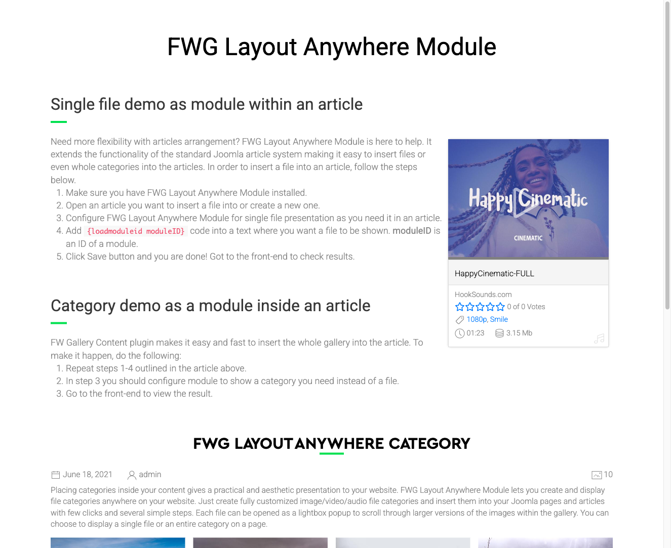 Layout Anywhere module showing a gallery grid