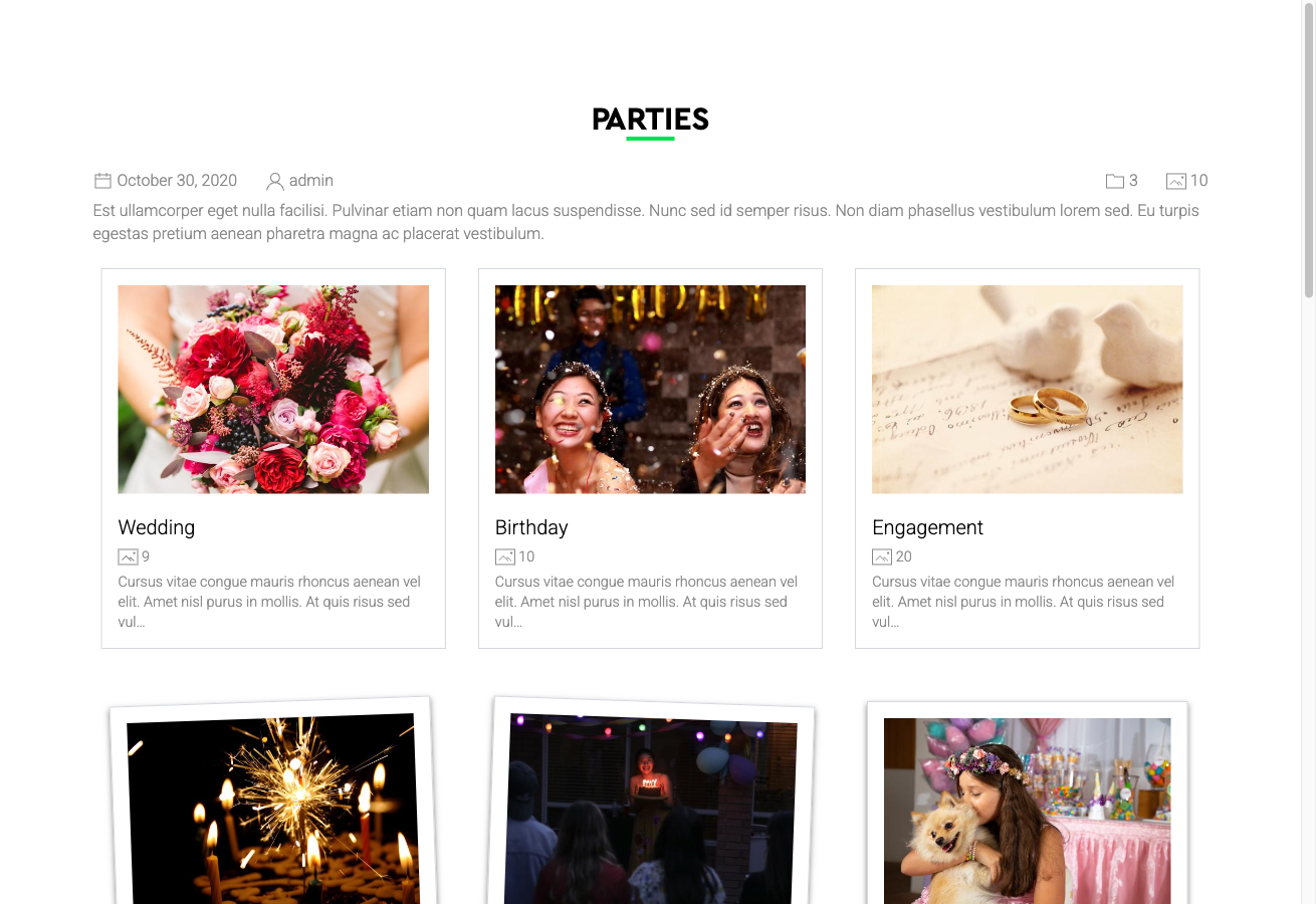 Polaroid template gallery grid on frontend
