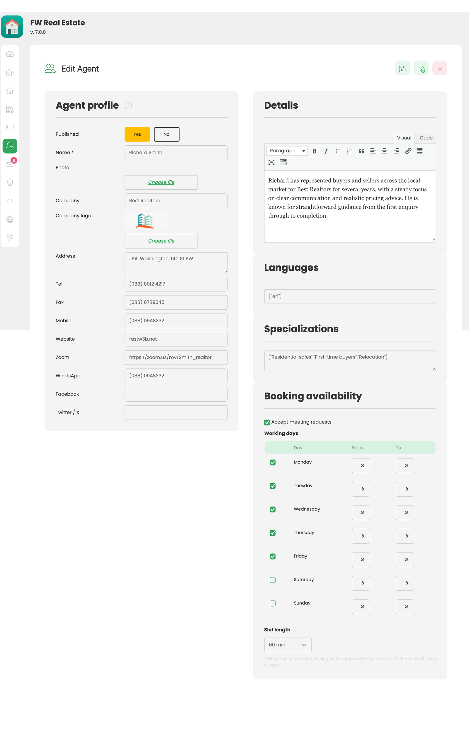 The agent profile form