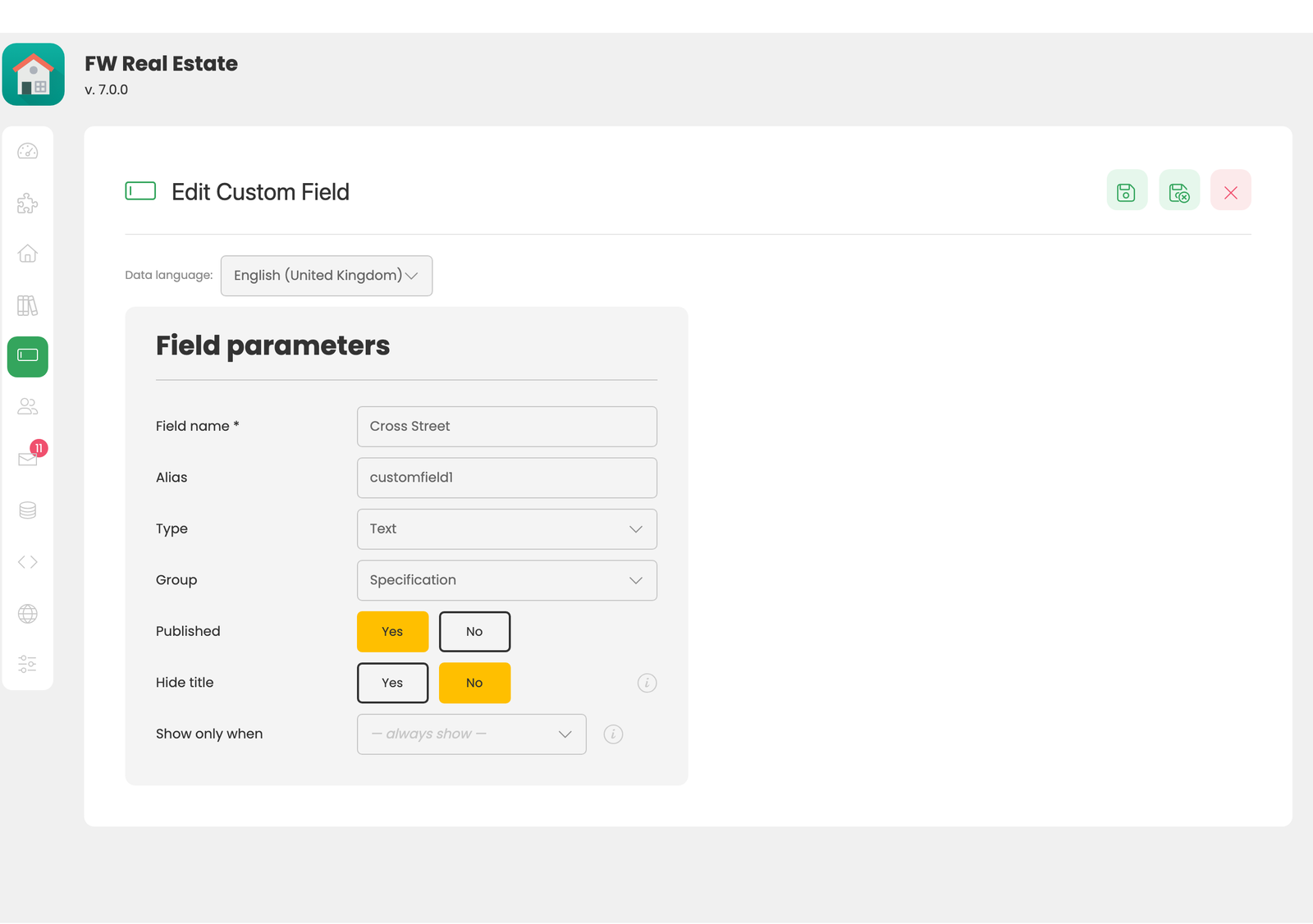 The custom field editor