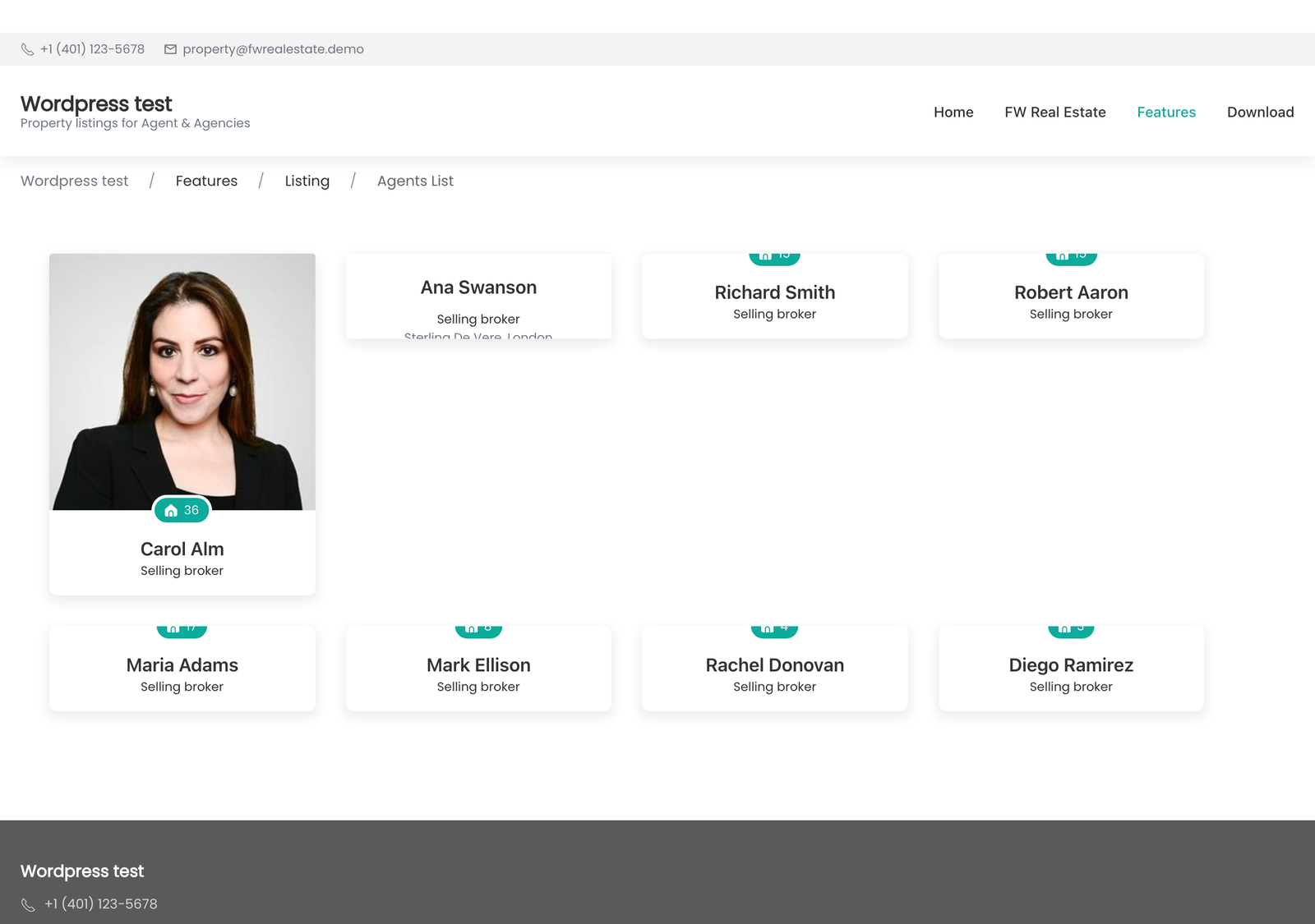 Agents list page
