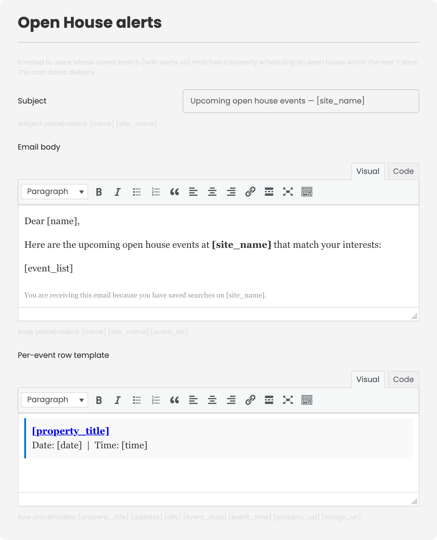 the Open House alerts card in Configuration → Add-ons