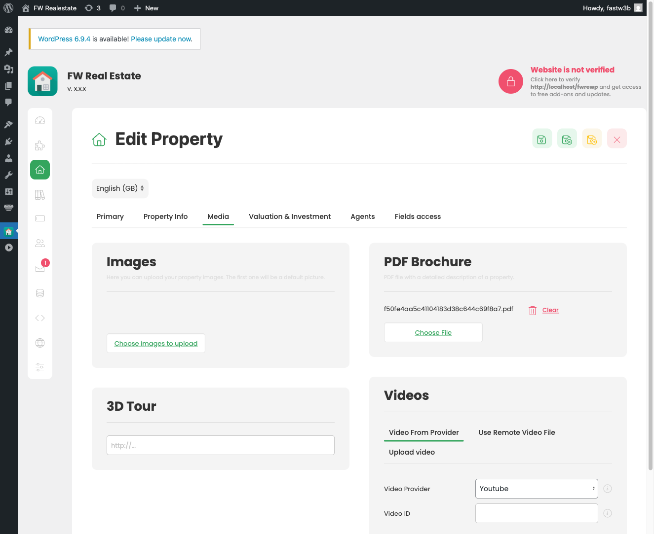 Gallery tab with image upload area