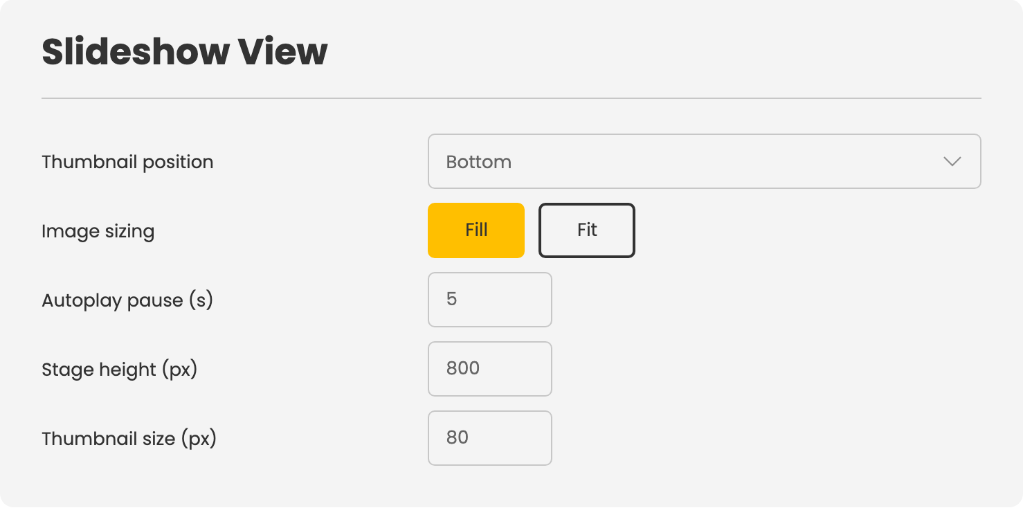 the Slideshow View card in Configuration → Add-ons