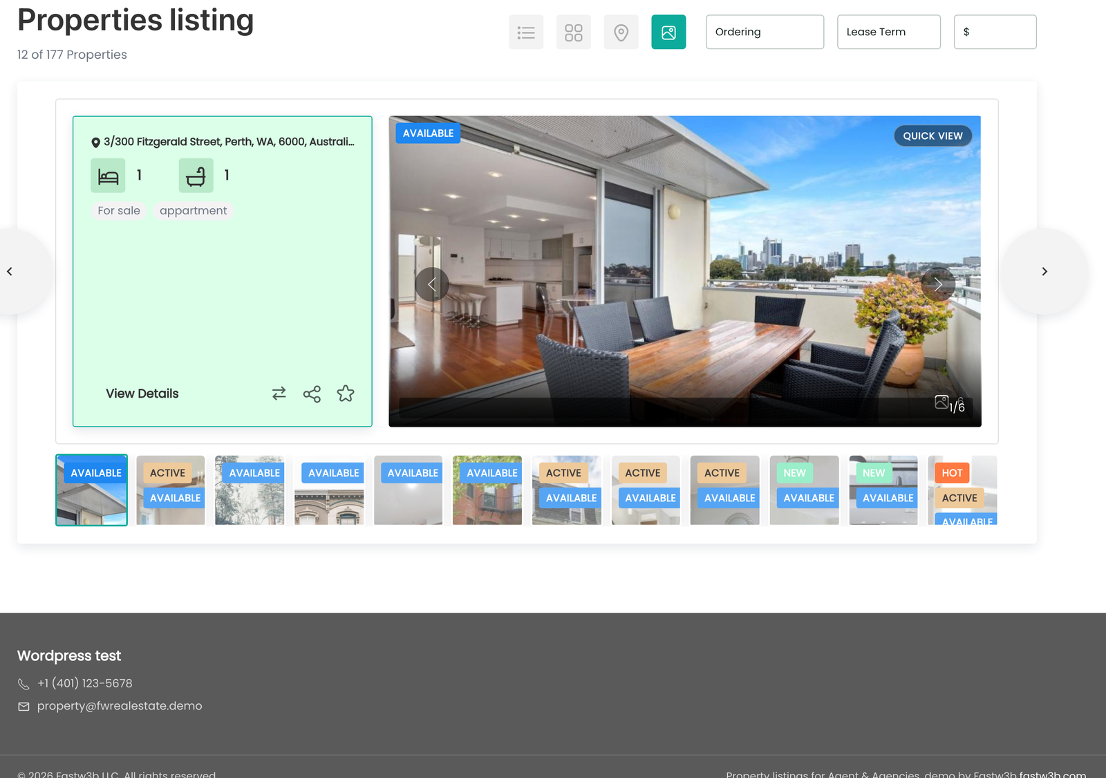 the property listing in slideshow layout