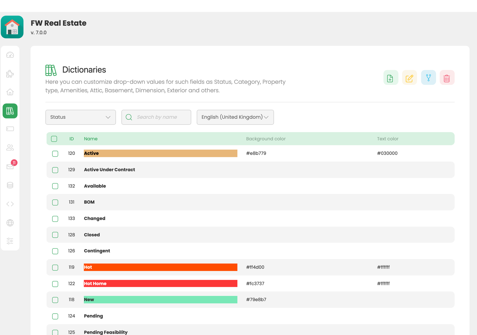 Statuses in Dictionaries → Status