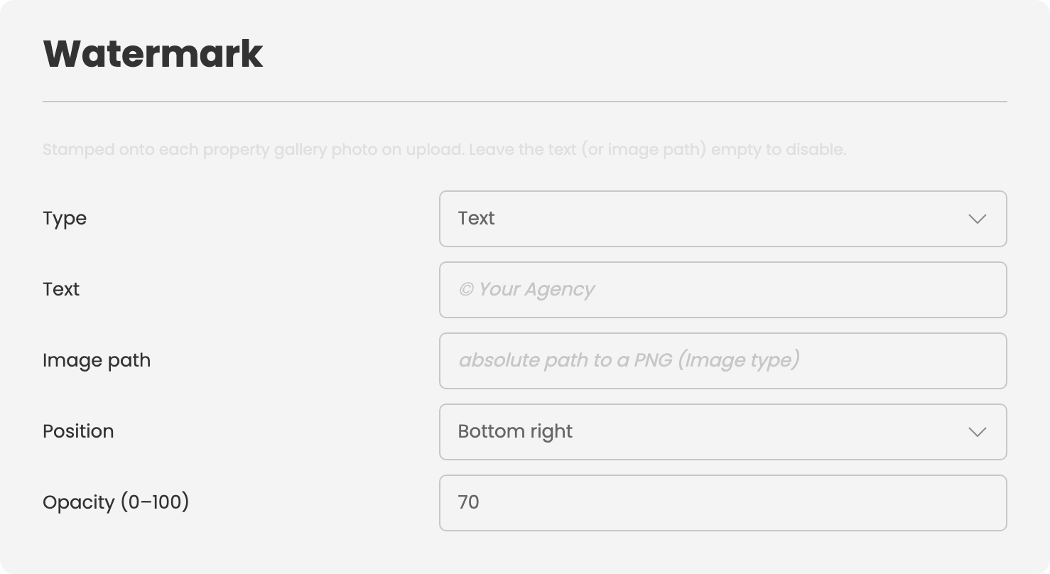 The Watermark card in Configuration → Add-ons