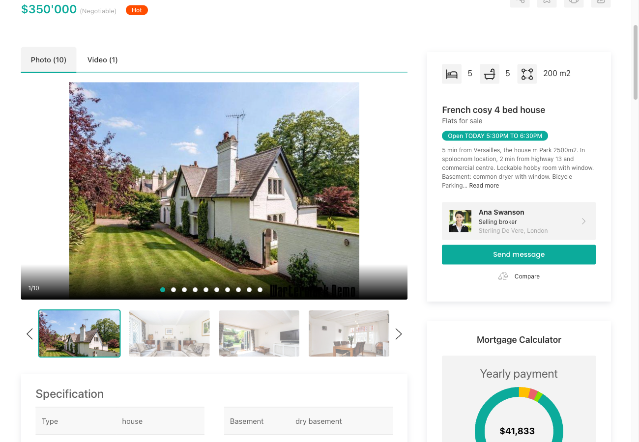 Agent contact card on property detail page