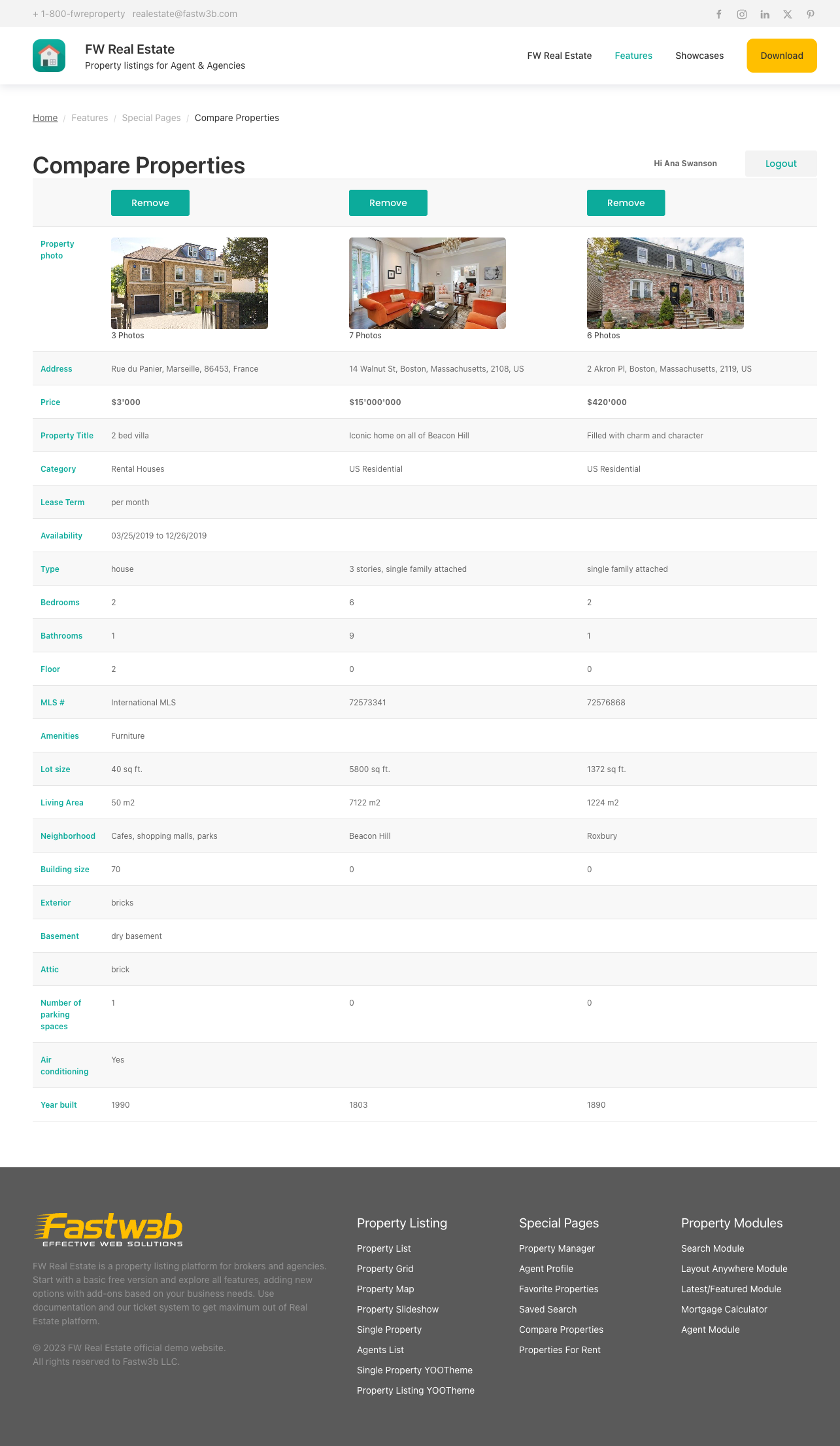 Side-by-side comparison table