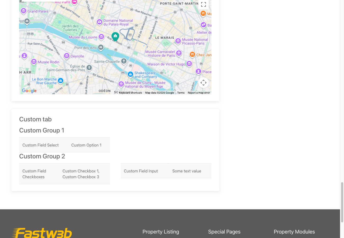 Custom fields on property detail page