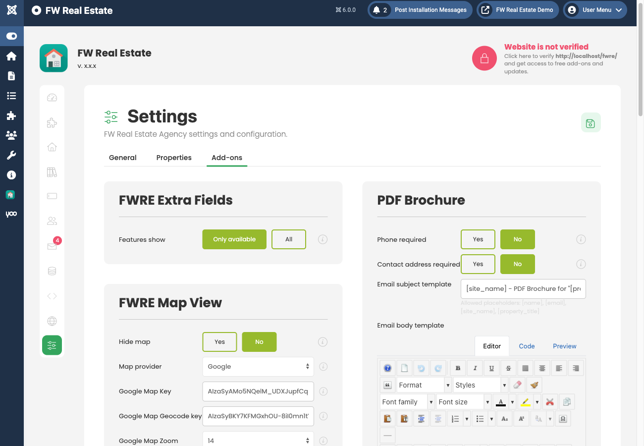 Extra Fields settings card in Addons tab