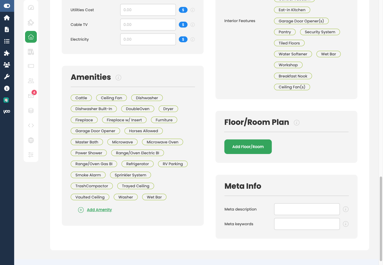 Amenities checklist on property edit form