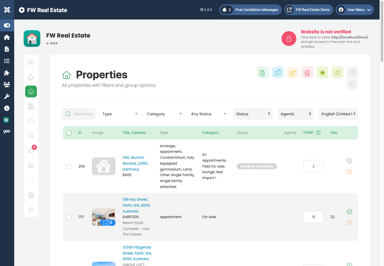 Featured star toggle in properties list