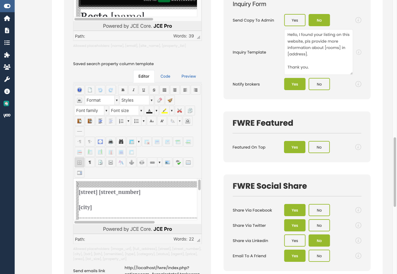 Featured settings card in Addons tab
