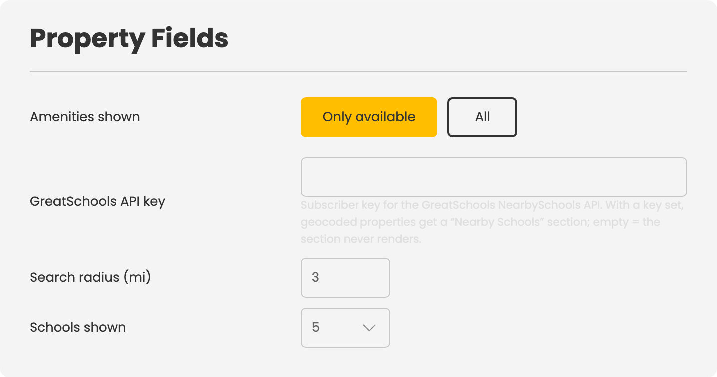 Property Fields card in Configuration → Add-ons