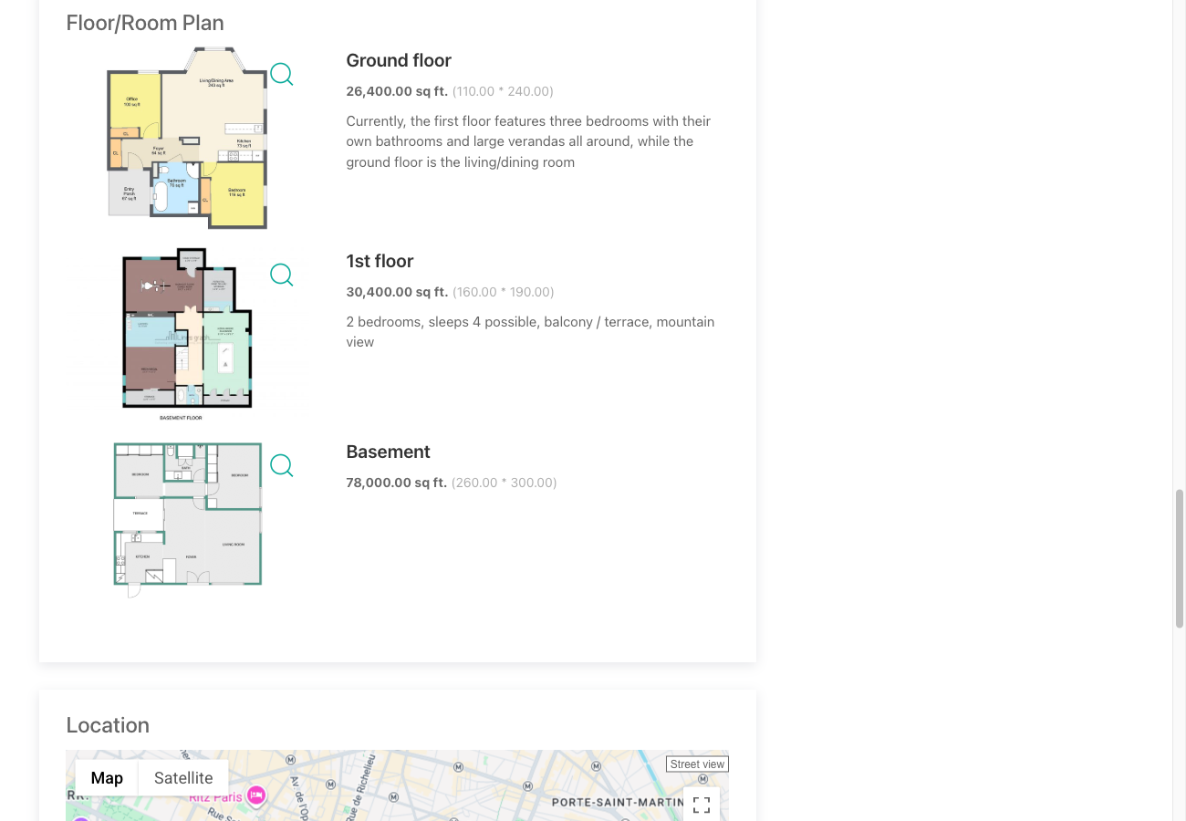 Floor plans section on property detail page
