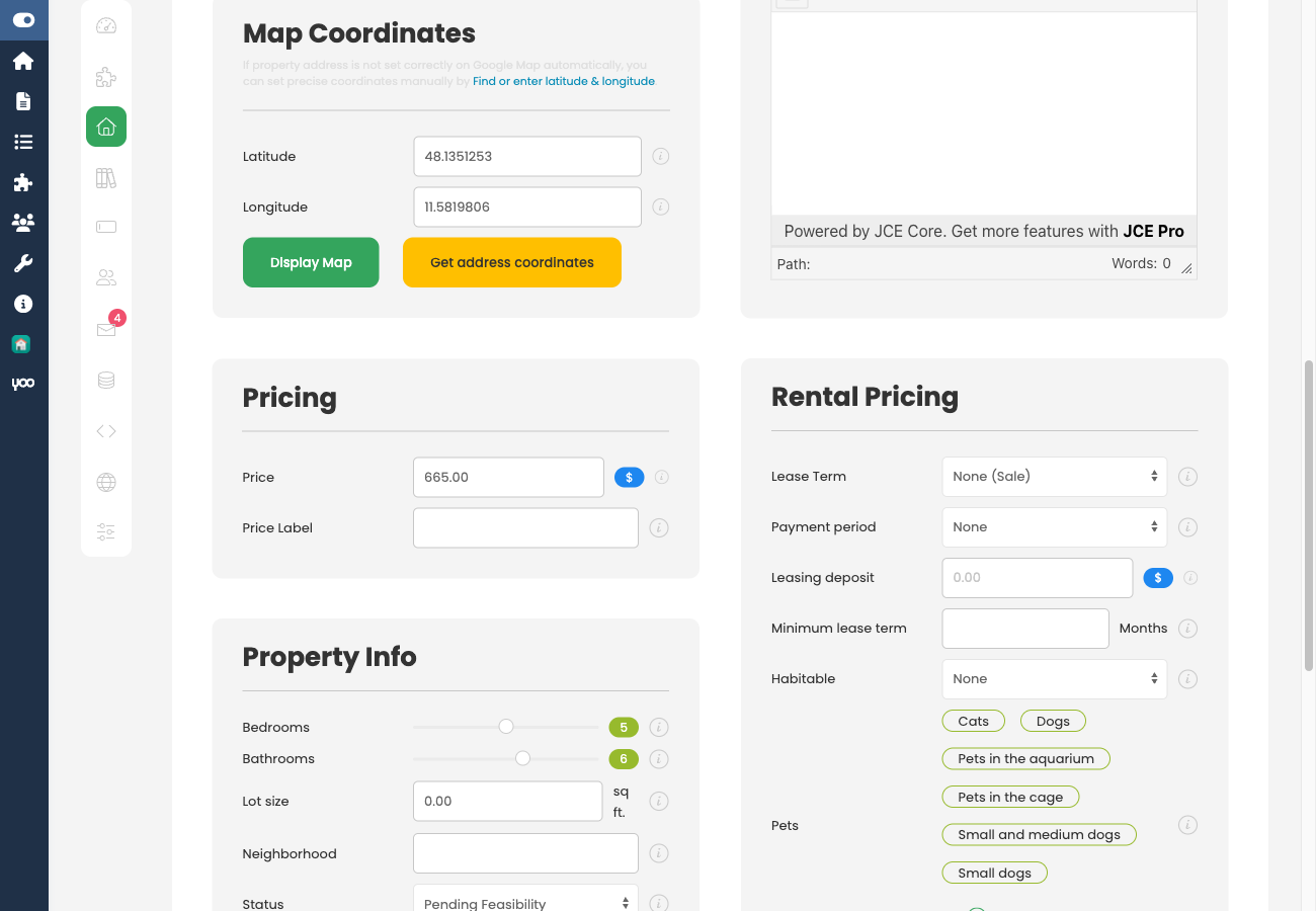 Map coordinate picker in property edit form