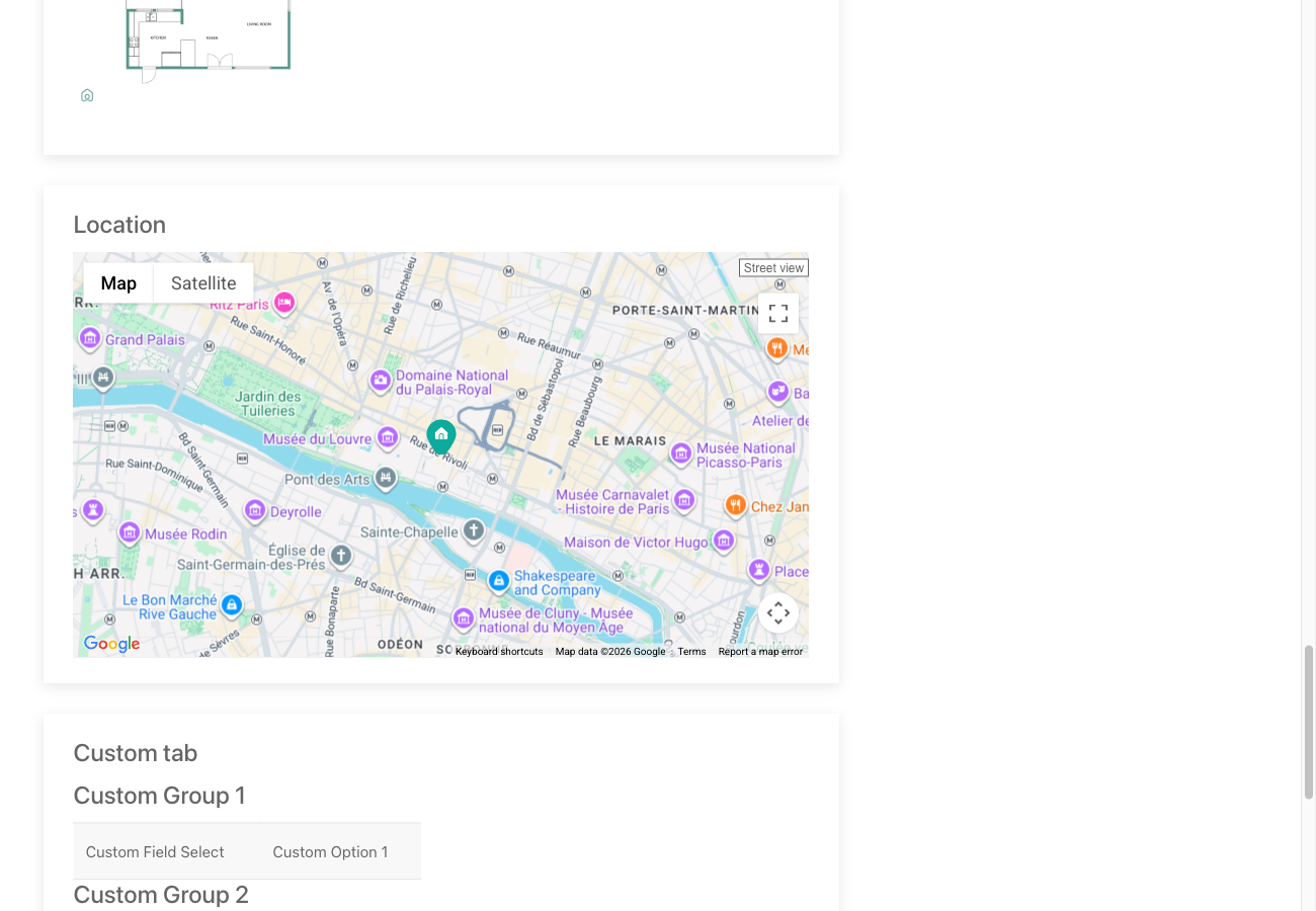 Map section on single property detail page