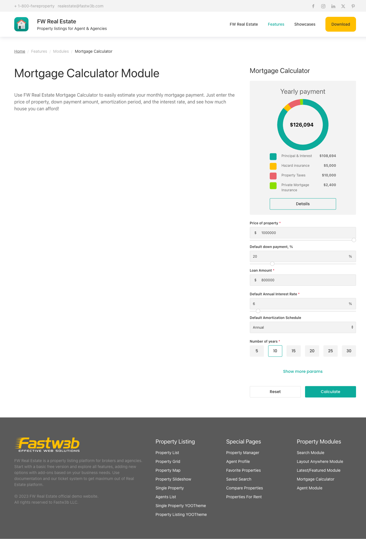 Mortgage calculator module with amortization schedule