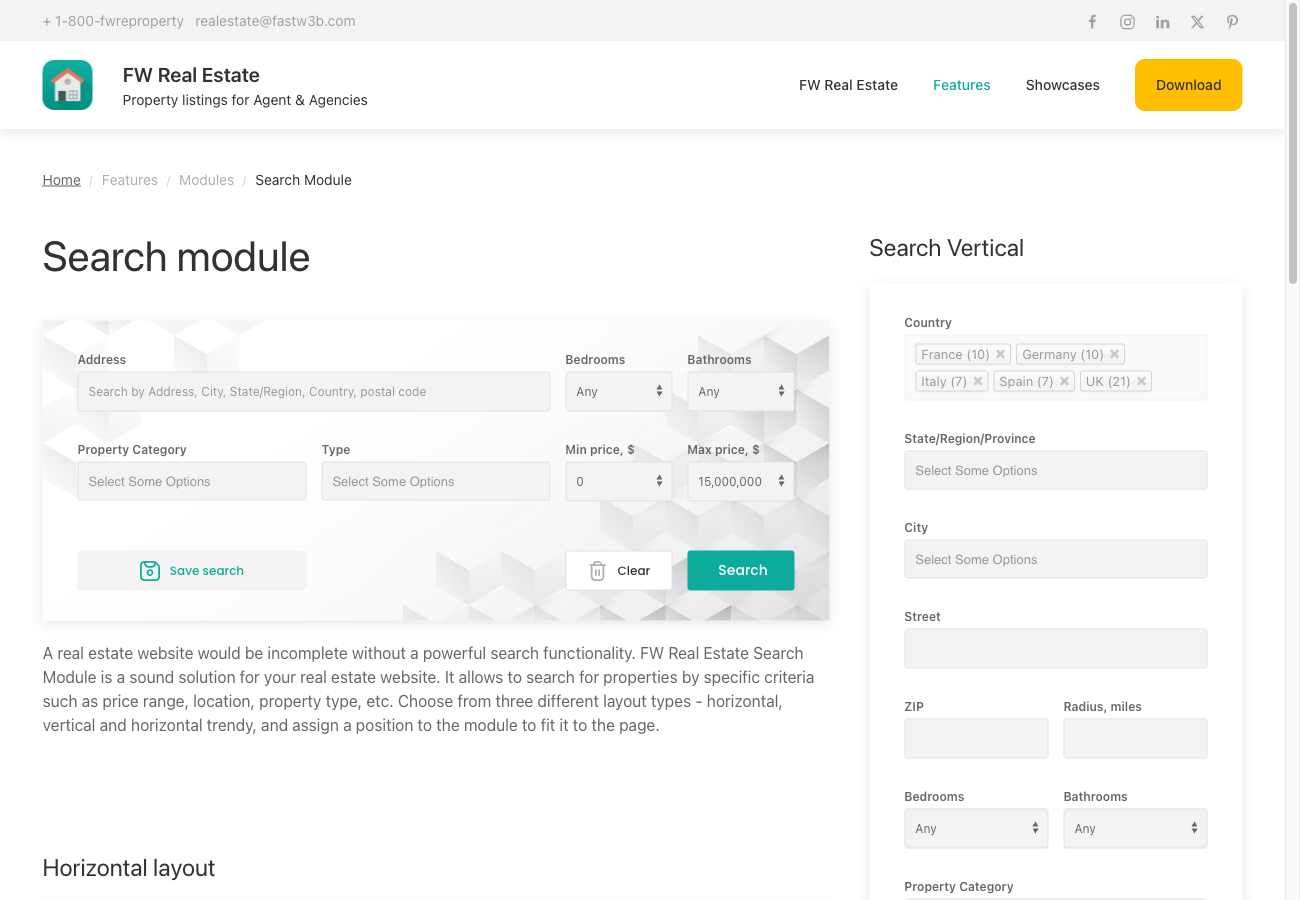 Search module with minimal layout in sidebar