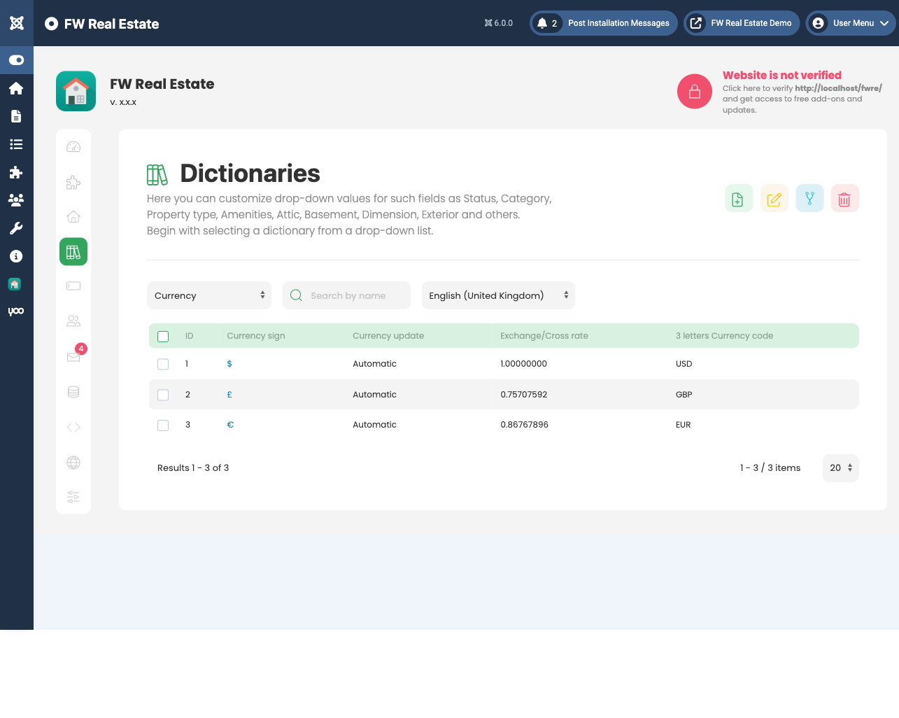 Currency list in Dictionaries