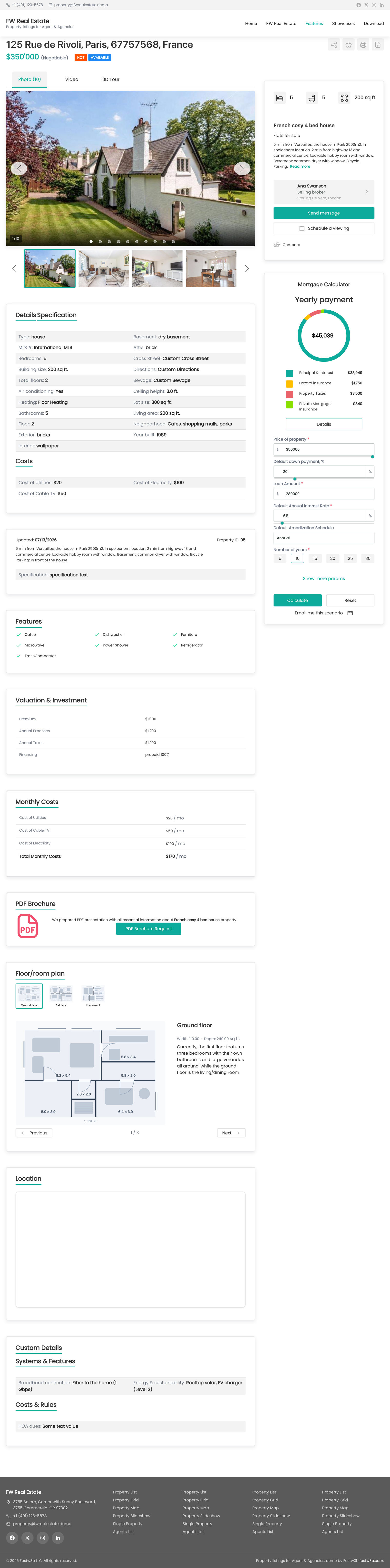 Property detail page with tabs and sidebar