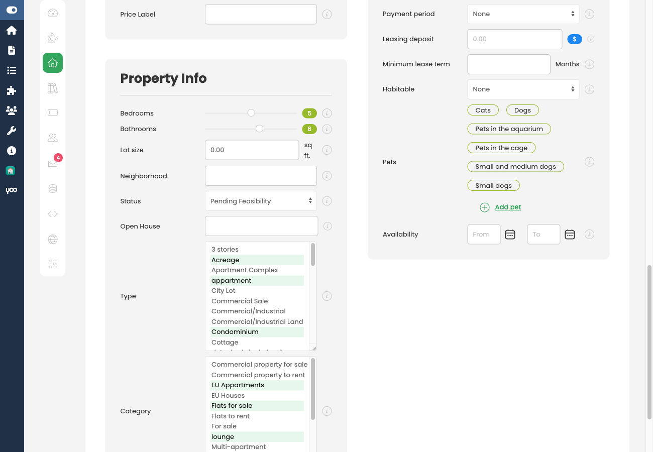 Open House section in property edit form