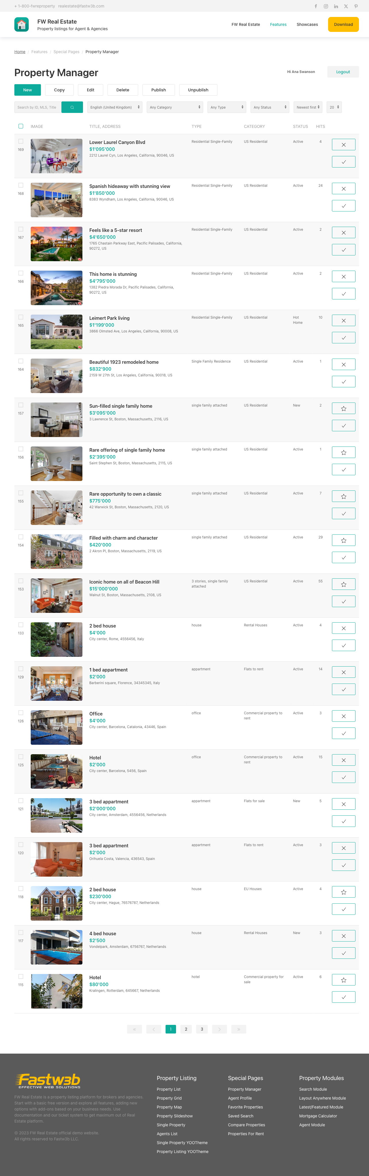 My Properties page in the frontend User Section