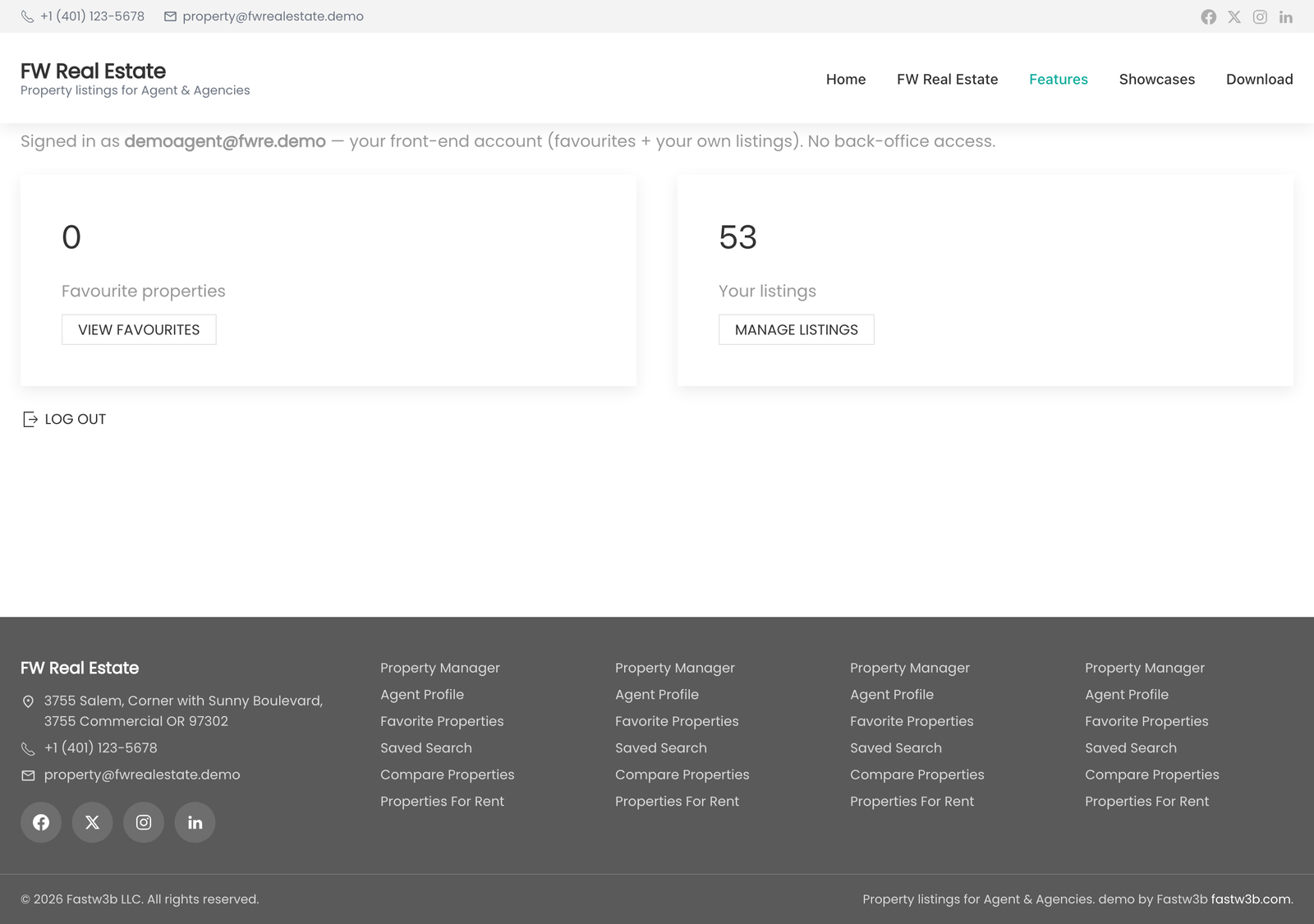 An agent's own properties in the front-end account area