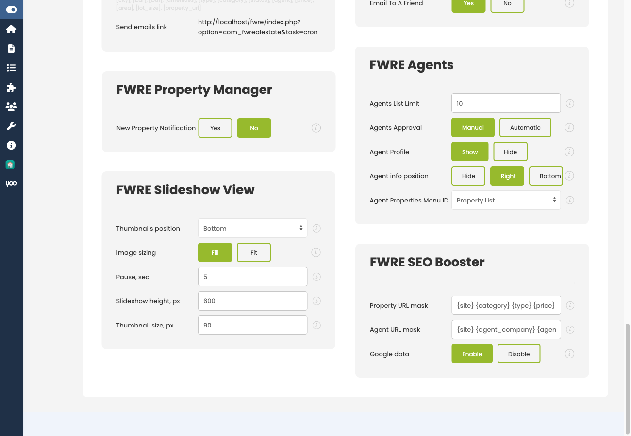 SEO Booster settings card in Settings → General tab