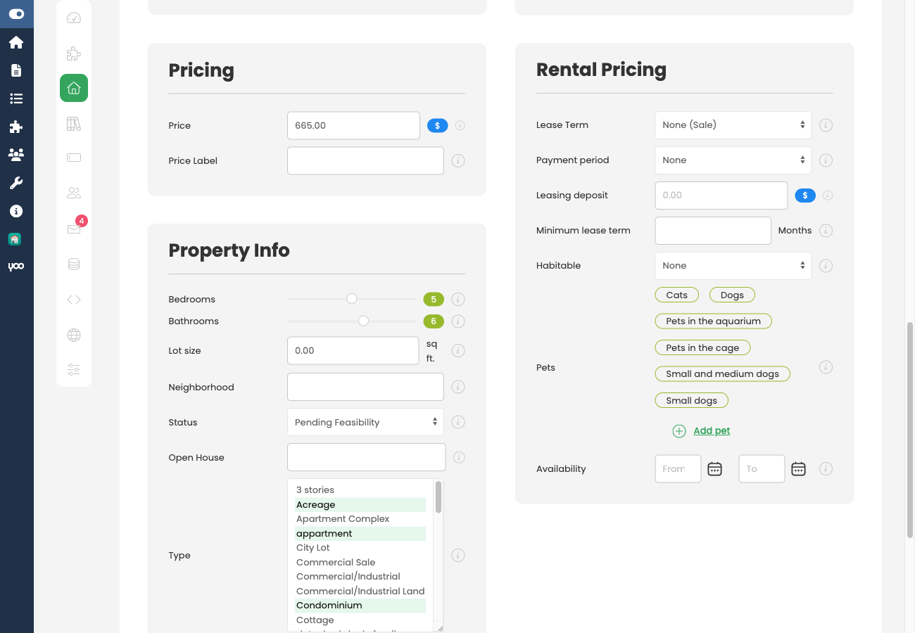 Status field in property edit form