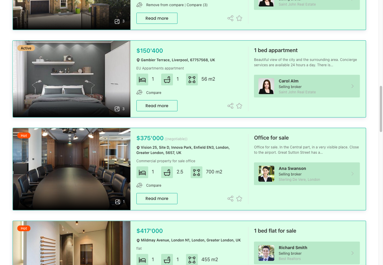Status label badge on property listing card