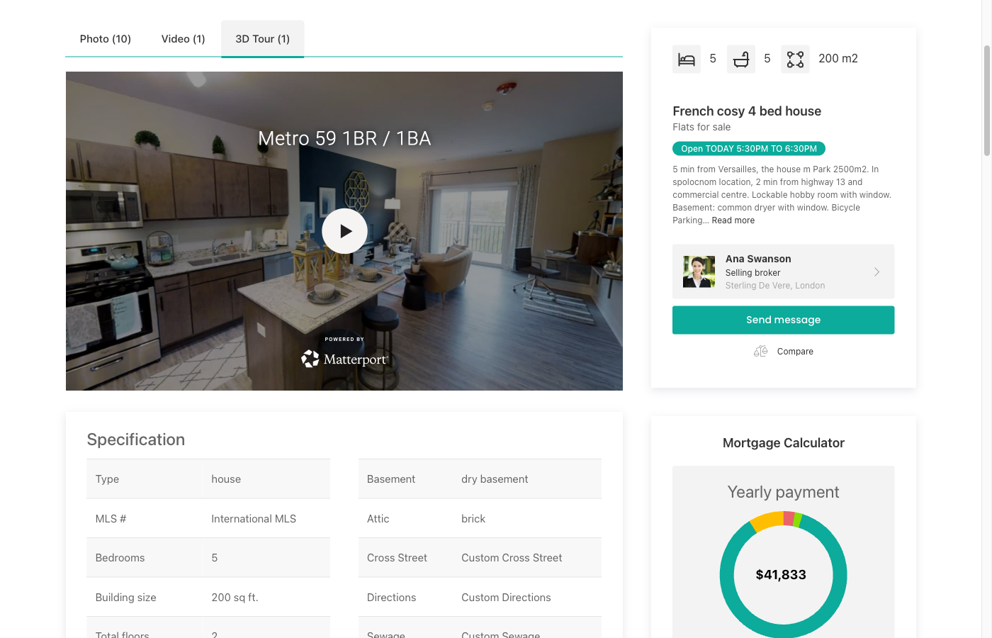 Embedded 3D tour on property detail page