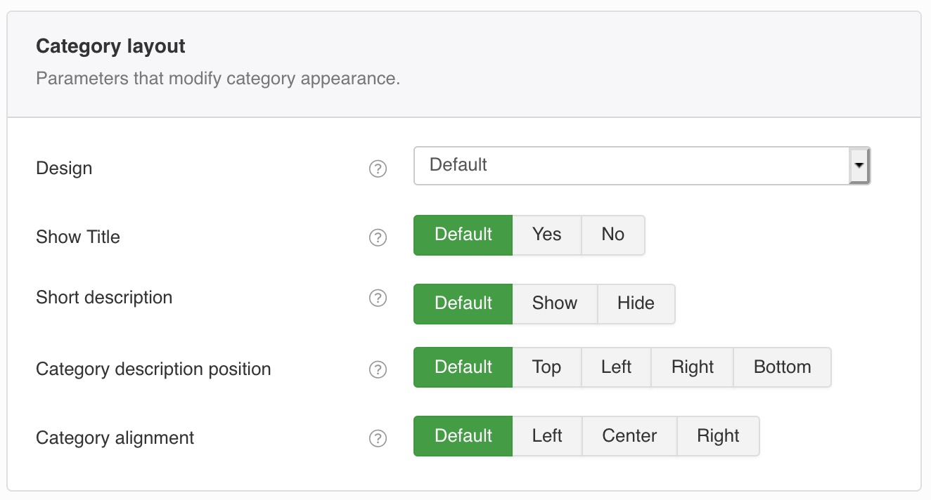 Parameters that modify category appearance.