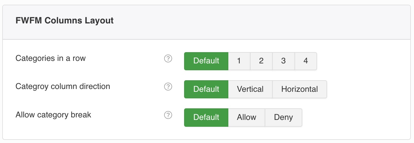 Defines a number of columns for a meals layout in a category.