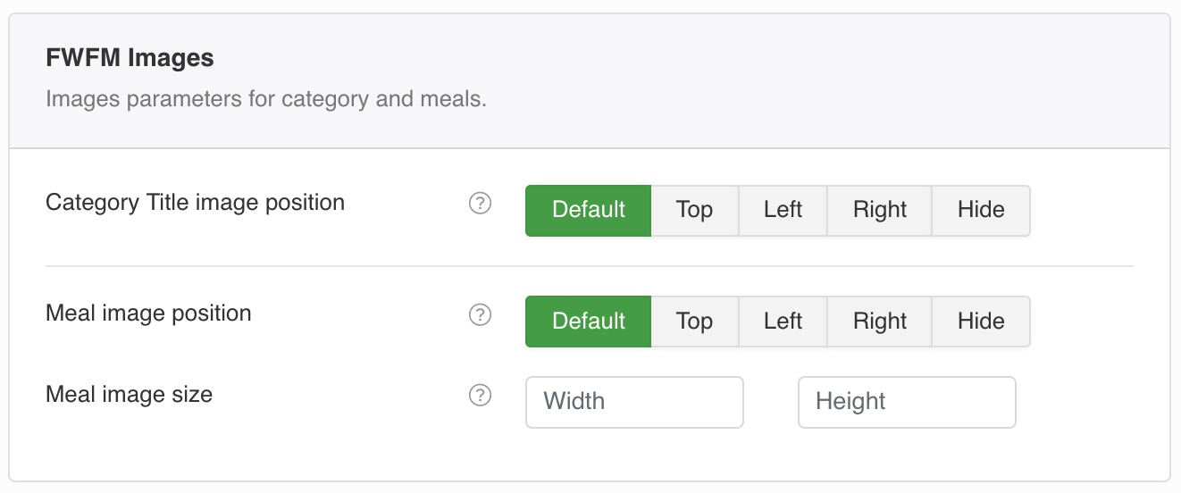 Images parameters for <code>Category</code> and <code>Meals</code> in it.