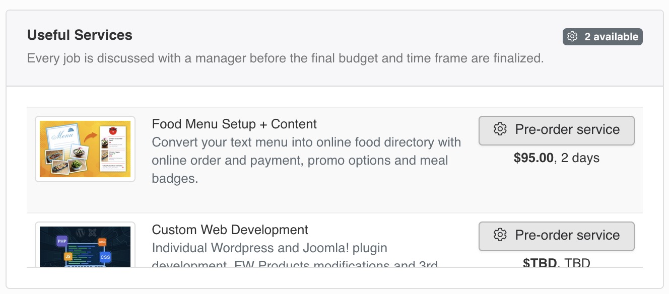 Services related to <strong>FW Food Menu</strong> that may help you extend or customize product design and layout.