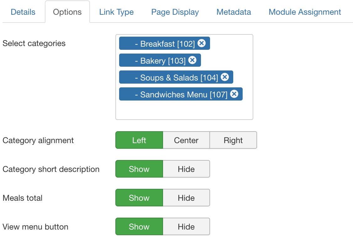 Categories Layout