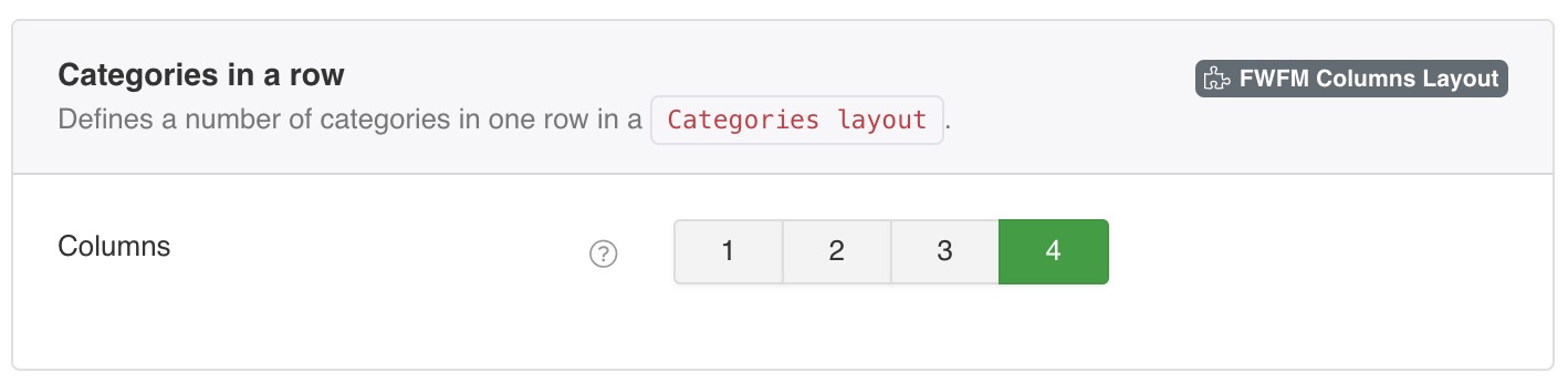 Defines a number of columns in one row in a <code>Categories & Melas layout</code>.