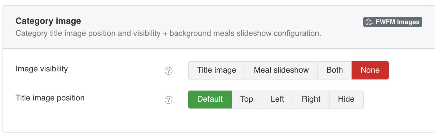 Category Title image position and visibility + background Meals slideshow configuration.