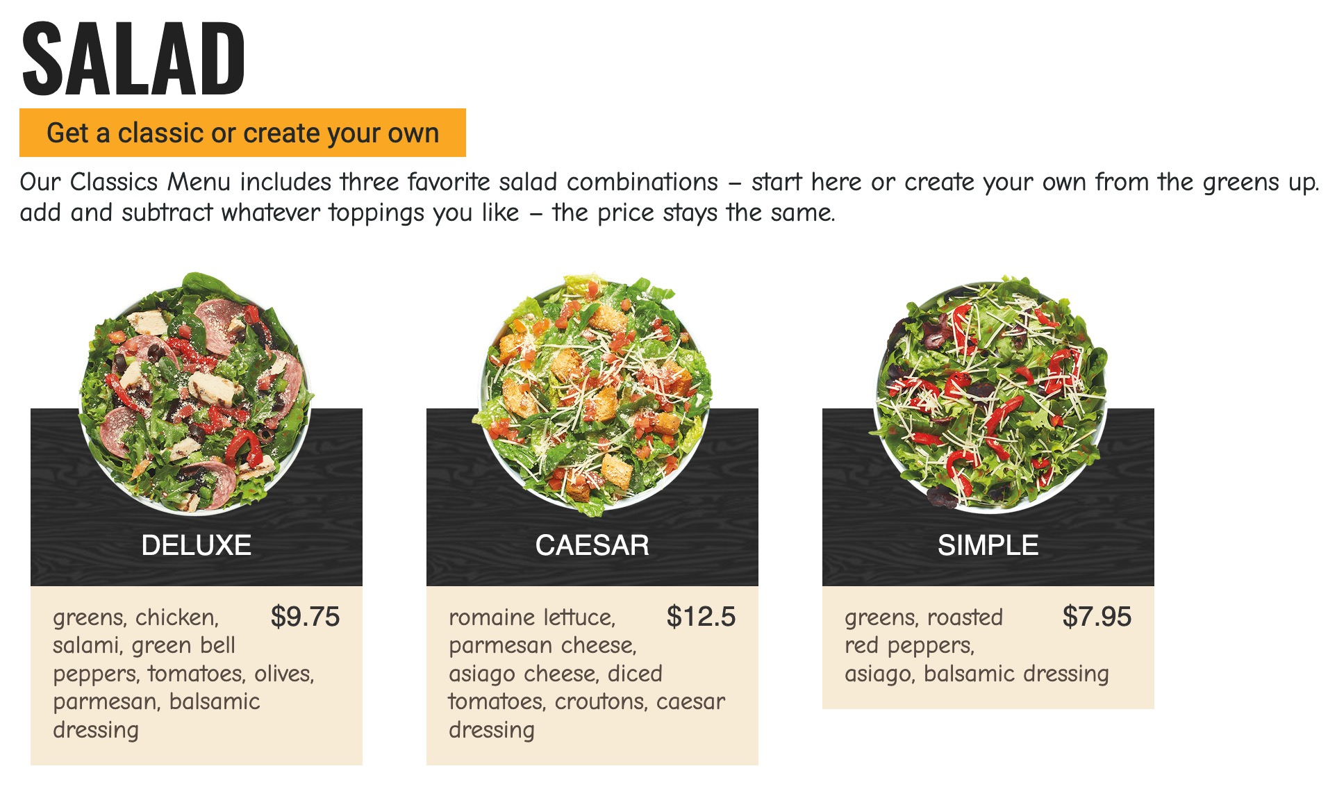 Bright <strong>Pizzeria</strong> theme with contrast image background and good color balance to help a customer find its favorite pizza or salad. Sub-category design is available and groups categories in nice sections that are easy to read.